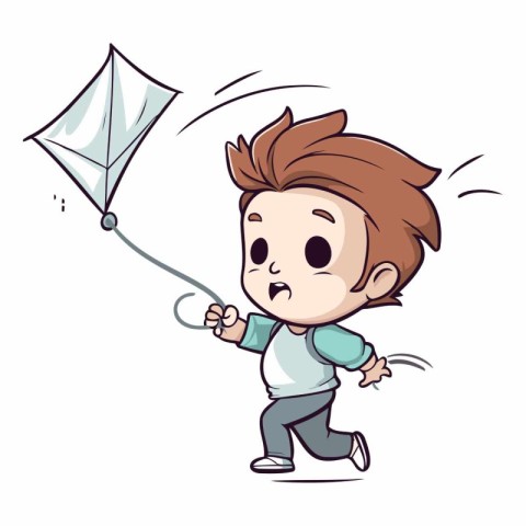 Illustration of a Cute Little Boy Playing with a Kite