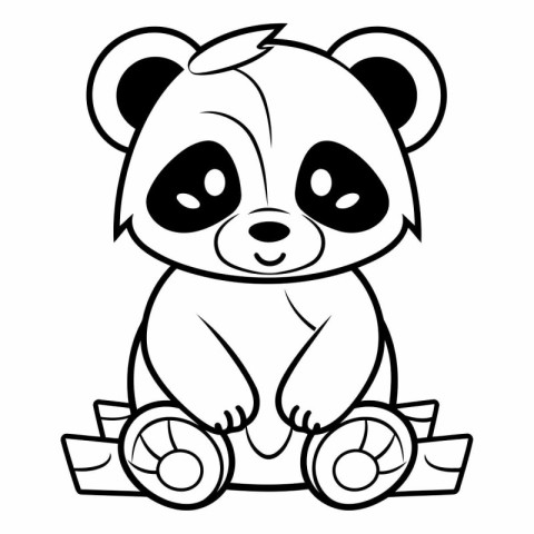 Black and White Cartoon Illustration of Cute Panda Bear Animal C