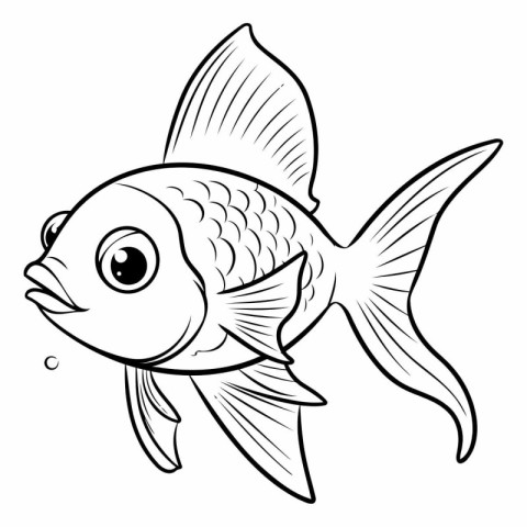 Black and White Cartoon Illustration of Cute Fish Animal Charact