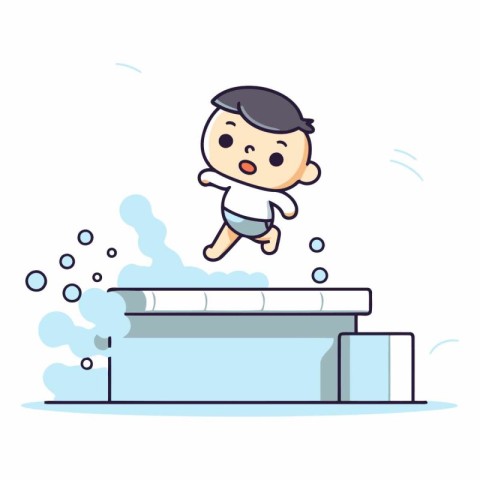 Cute little boy jumping into the swimming pool.