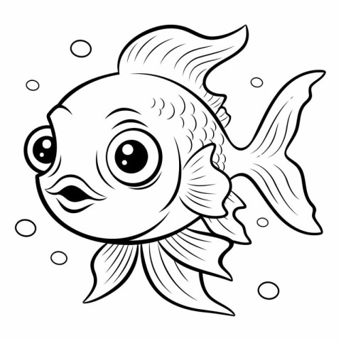 Black and White Cartoon Illustration of Cute Fish for Coloring B