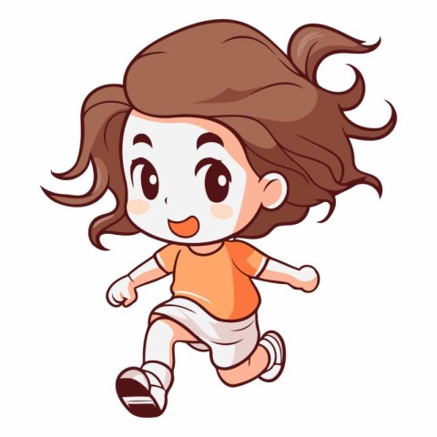 Illustration of a Cute Little Girl Running and Jumping.