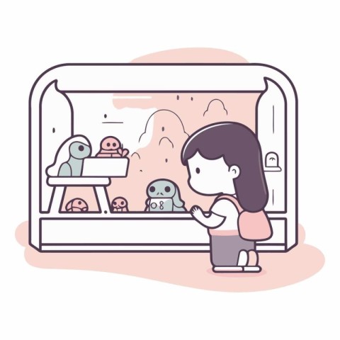 Illustration of a little girl playing in a pet shop