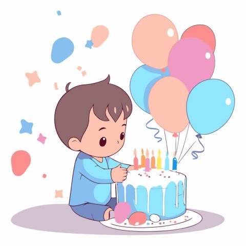 Cute little boy blowing candles on birthday cake.