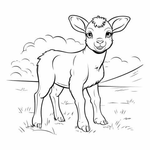 Vector image of a cute little calf on a meadow. Coloring book fo