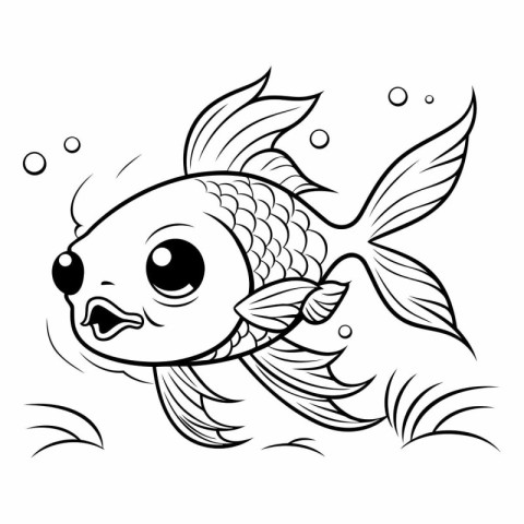 Black and White Cartoon Illustration of Cute Fish Animal Charact