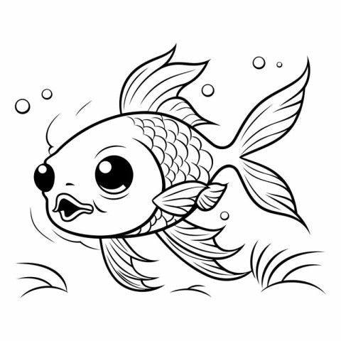 Black and White Cartoon Illustration of Cute Fish Animal Charact