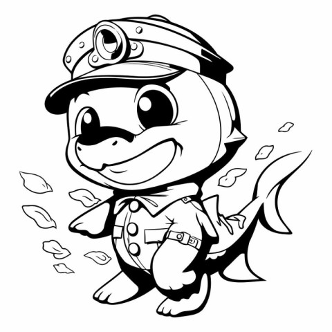 Black and White Cartoon Illustration of Cute Little Turtle Fanta