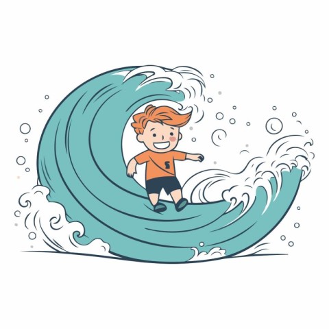 Boy surfing on the wave of a cartoon character.