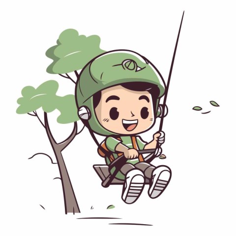 Cute boy in safari outfit riding a swing