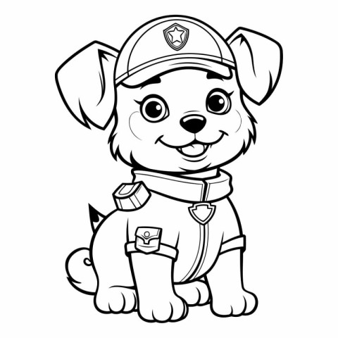 Black and White Cartoon Illustration of Cute Puppy Police Dog Co