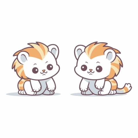 Cute baby lion and lioness cartoon character.