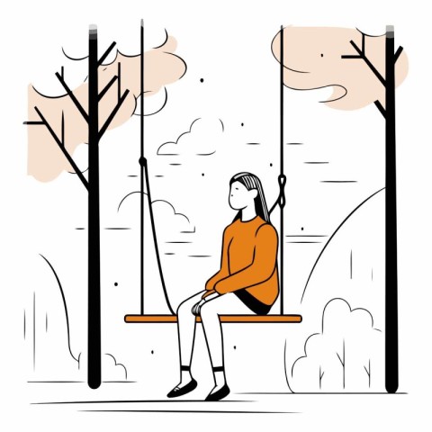 Girl sitting on a swing in the park in flat style