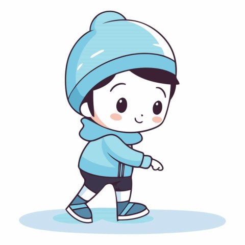 Cute little boy with winter clothes in cartoon style.