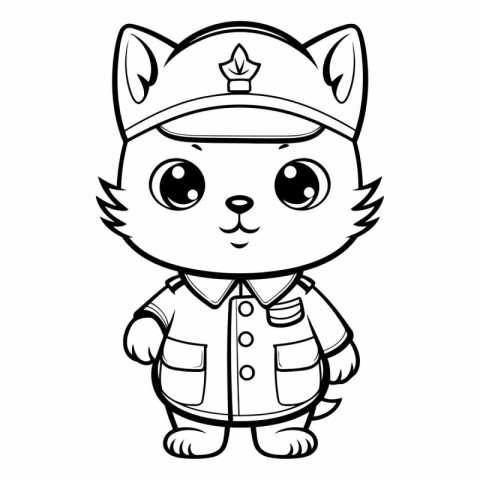 Black and White Cartoon Illustration of Cute Fox Army Animal Cha