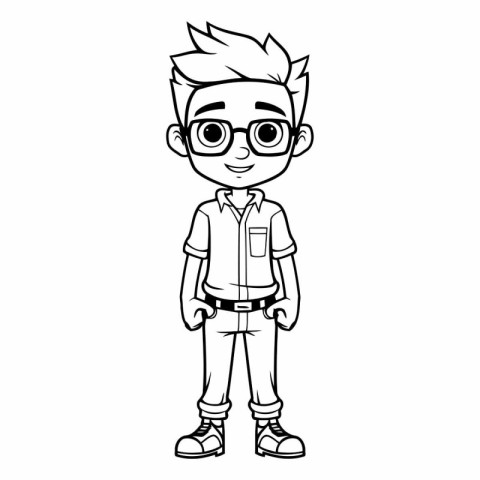 cute boy with glasses and casual clothes cartoon vector illustra