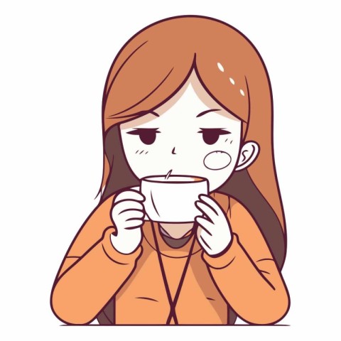 Illustration of a young woman drinking coffee on a white backgro