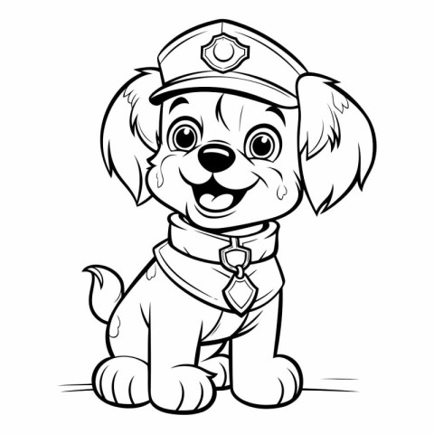 Black and White Cartoon Illustration of Cute Puppy Police Dog fo