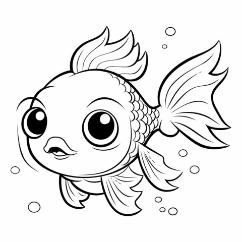 Black and White Cartoon Illustration of Cute Fish Animal Charact