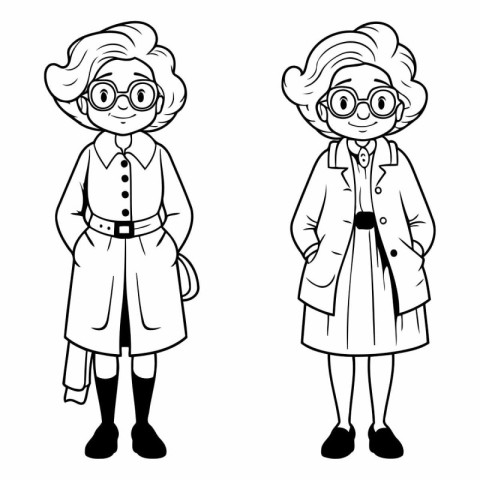 Grandmother and grandmother cartoon in black and white vector il