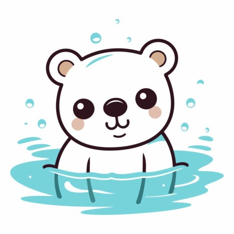 Cute cartoon panda swimming in the water.