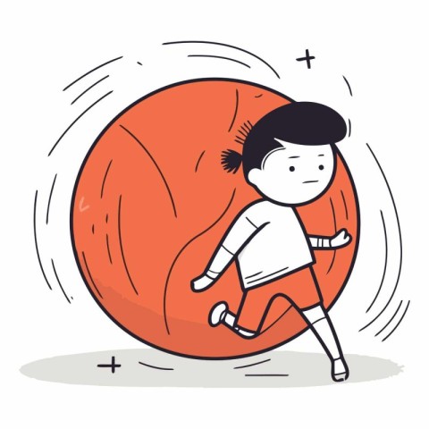 Girl running with big ball. sketch for your design