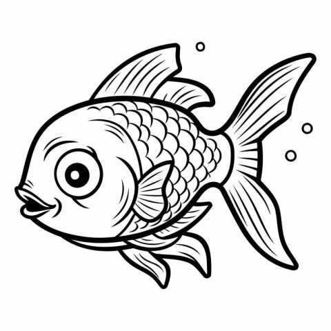 Black and White Cartoon Illustration of Cute Fish for Coloring B