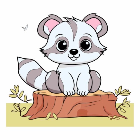 Cute raccoon sitting on a tree stump.