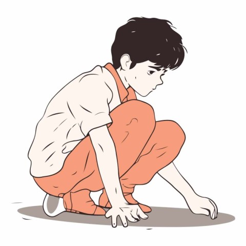 Illustration of a little boy sitting on the floor and crying.