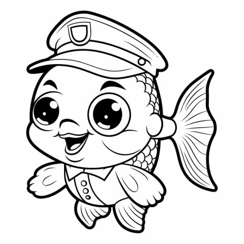 Coloring book for children: Cute fish in a police cap