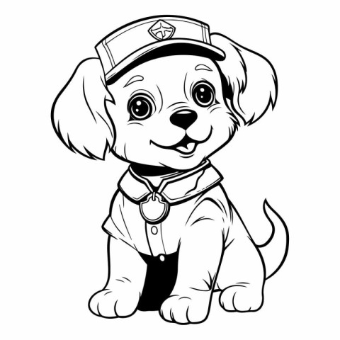 Cute cartoon puppy in police uniform. Vector clip art illustrati