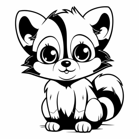 Raccoon - Black and White Cartoon Vector Illustration. Isolated