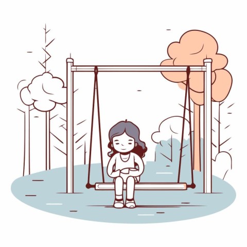 cute little girl sitting on swing in the park vector illustratio