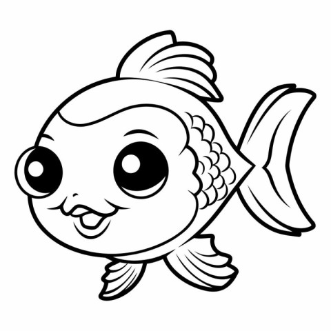 Black and White Cartoon Illustration of Cute Fish Animal Charact