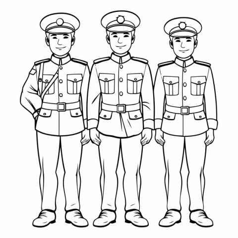 Vector illustration of a group of soldiers standing in line art