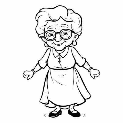 Grandmother - Black and White Cartoon Illustration of a Grandmot