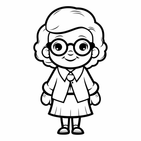 Black And White Cartoon Illustration of Grandmother Mascot Chara