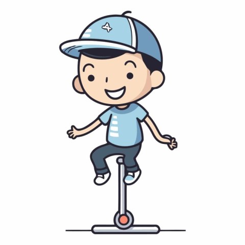 Illustration of a Little Boy Riding a Skateboard - Vector