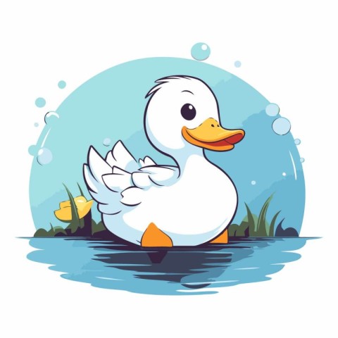 Duck swimming in the water of a cute cartoon character.