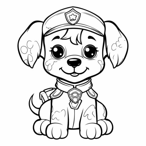 Black and White Cartoon Illustration of Cute Puppy Sailor Charac