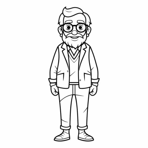 Outline of a senior man wearing glasses and a jacket.