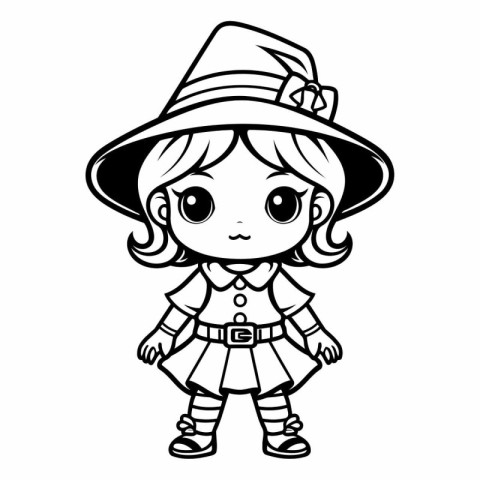 Black and White Cartoon Illustration of Cute Little Girl in Lepr