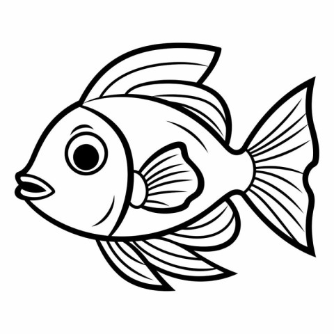 Black and White Cartoon Illustration of Cute Fish Animal Charact