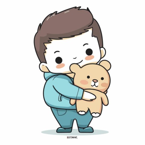 Cute little boy hugging a teddy bear.