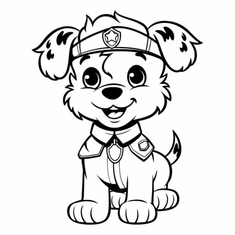 Cute cartoon dog police officer for coloring book.