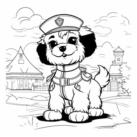 Black and White Cartoon Illustration of Cute Puppy Sailor or Pol