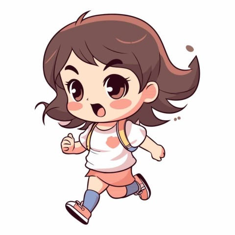 Cute little girl running. Cartoon vector illustration isolated o