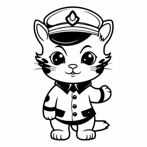 Black and White Cartoon Police Cat Vector Illustration for Color