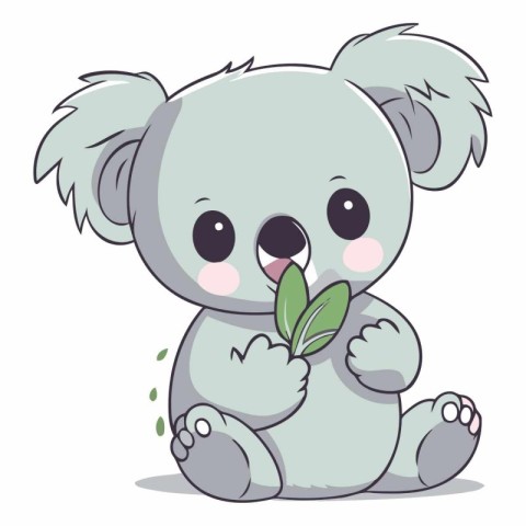 Cute cartoon koala with a green leaf.