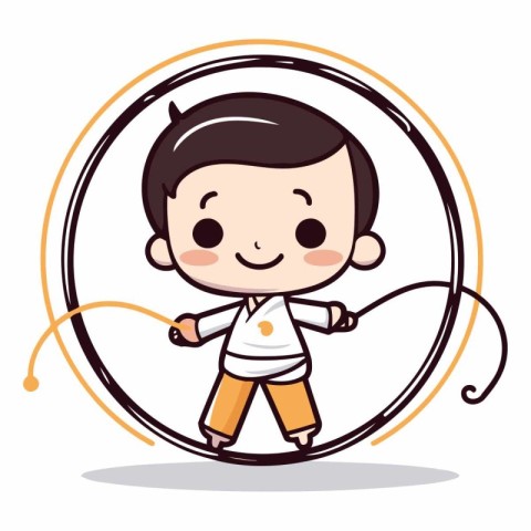 Cute boy jumping rope cartoon in circle vector illustration grap